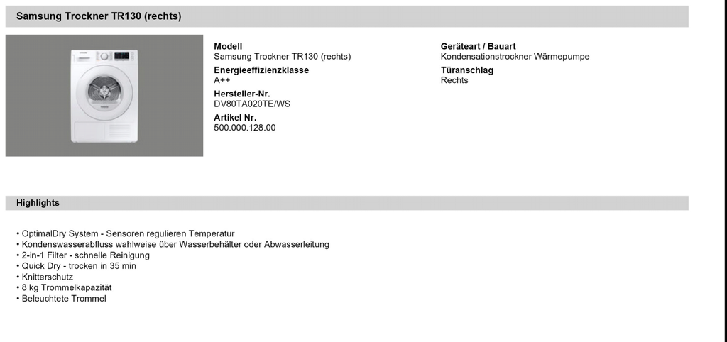 Samsung Trockner TR130