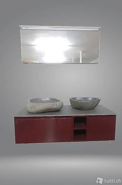 Badmöbel Rot Elegant Mit LED Spiegel Zwei Schubladen