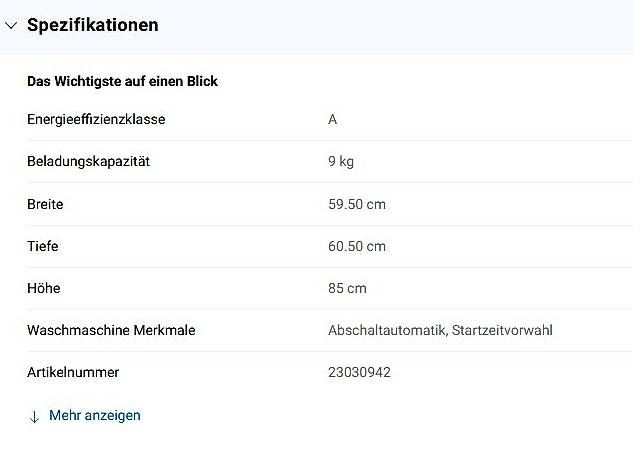Bauknecht Waschmaschine NM11 941 WS F CH 9 kg Energylabel: A