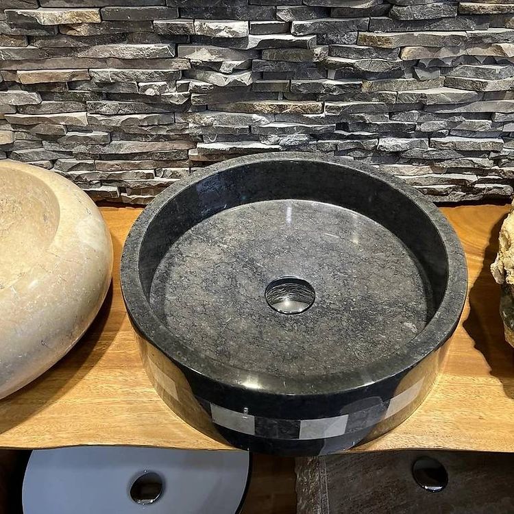 Granit-Waschbecken Schwarz mit Verzierung