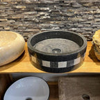 Granit-Waschbecken Schwarz mit Verzierung