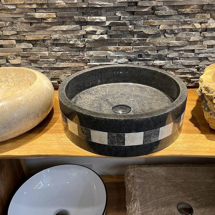 Granit-Waschbecken Schwarz mit Verzierung