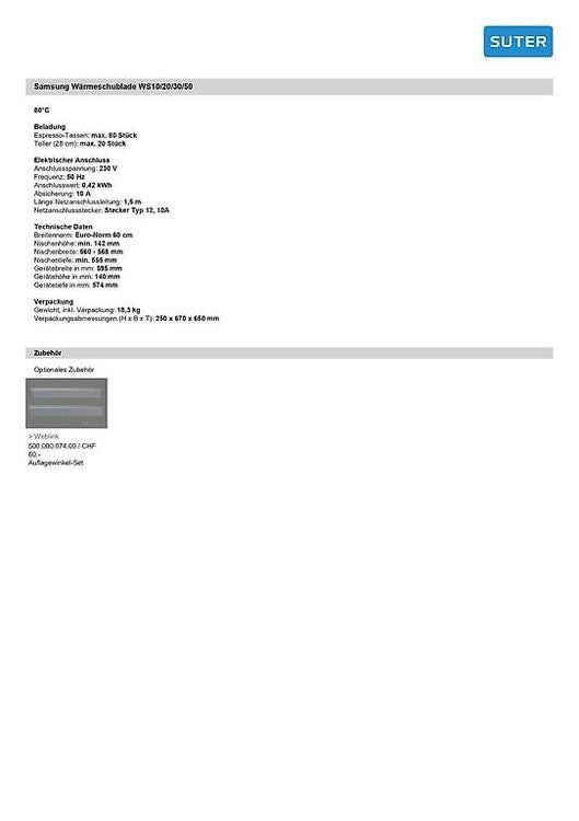 Samsung Wärmeschublade WS10/20/30/50